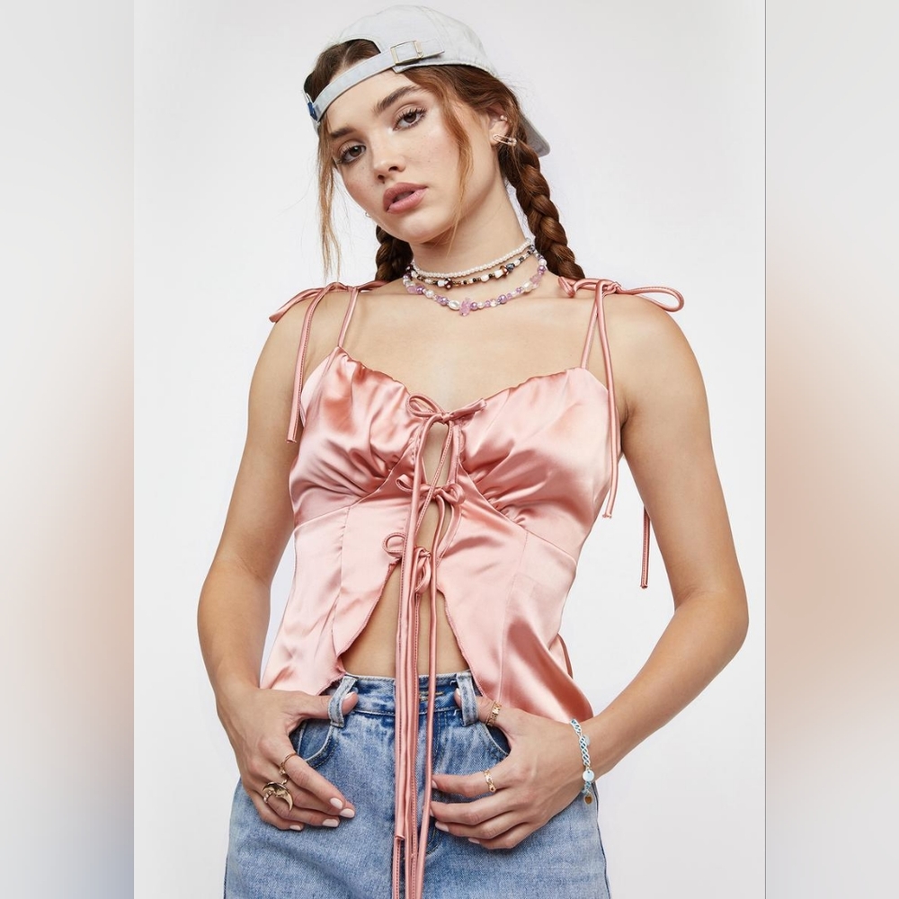 Mauve true bliss satin crop tank